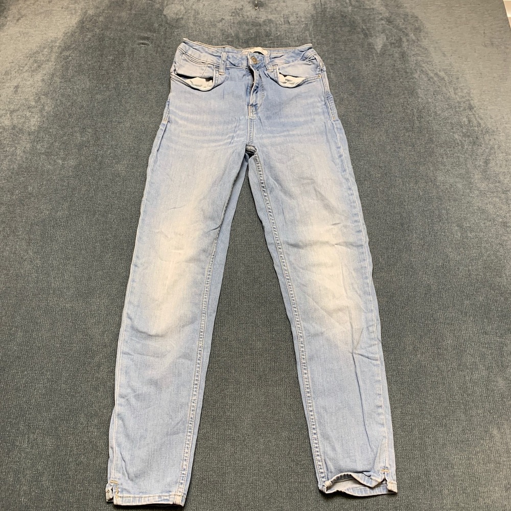 Zara Jeans Women 4 Blue Denim Mid Rise Light Wash 5 Pockets Zip Fly Skinny Leg